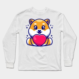 Cute baby shiba inu dog cartoon with love Long Sleeve T-Shirt